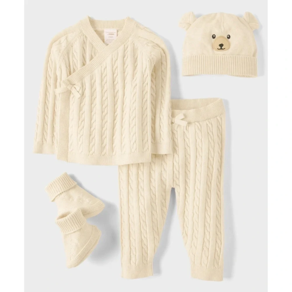 Baby Cable Knit Bear 4-Piece Outfit Set - Homegrown By Gymboree - Tan